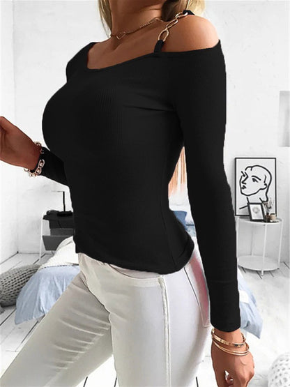 Women's T-Shirts Off-The-Shoulder Long Sleeve Slim Knit T-Shirts - T-Shirts - INS | Online Fashion Free Shipping Clothing, Dresses, Tops, Shoes - 18/09/2021 - 20-30 - Category_T-Shirts