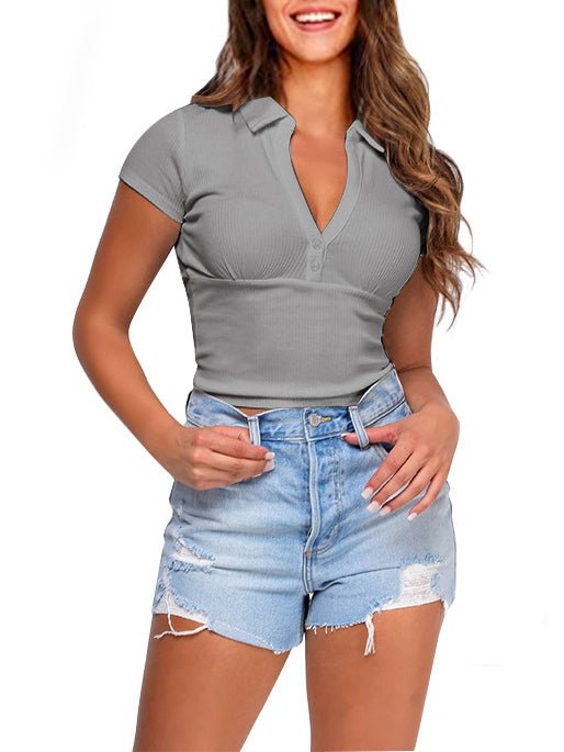 Women's T-Shirts POLO Neck Short Sleeve T-Shirt - T-Shirts - Instastyled | Online Fashion Free Shipping Clothing, Dresses, Tops, Shoes - 07/02/2022 - 30-40 - color-black