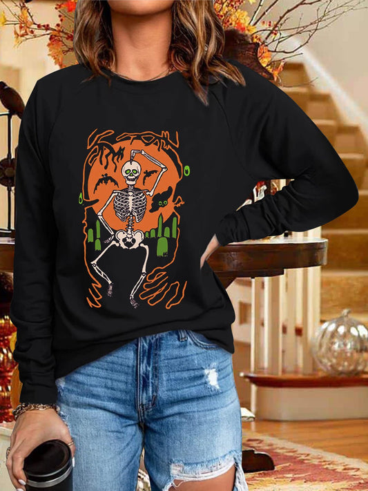 Women's T-Shirts Printed Round Neck Long Sleeve T-Shirt - T-Shirts - Instastyled | Online Fashion Free Shipping Clothing, Dresses, Tops, Shoes - 05/09/2022 - color-black - color-green