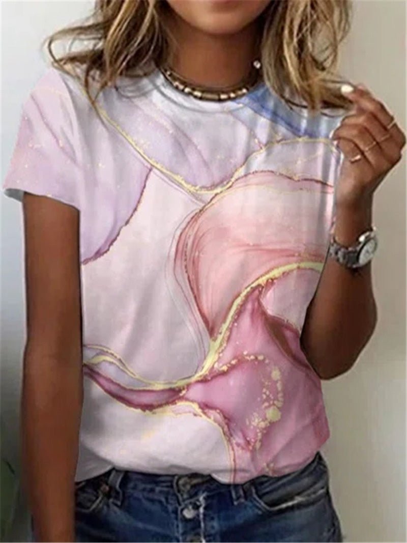 Women's T-Shirts Printed Short Sleeve Crewneck T-Shirt - T-Shirts - Instastyled | Online Fashion Free Shipping Clothing, Dresses, Tops, Shoes - 14/02/2022 - 20-30 - color-pink