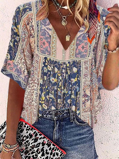 Women's T-Shirts Printed V-Neck Short Sleeve Casual T-Shirt - T-Shirts - Instastyled | Online Fashion Free Shipping Clothing, Dresses, Tops, Shoes - 03/03/2022 - 20-30 - color-multi