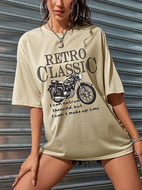 Women's T-Shirts Retro Classic Mid Sleeve Motorcycle Printed T-Shirt - T-Shirts - Instastyled | Online Fashion Free Shipping Clothing, Dresses, Tops, Shoes - 3/12/2022 - Color_Black - Color_Khaki