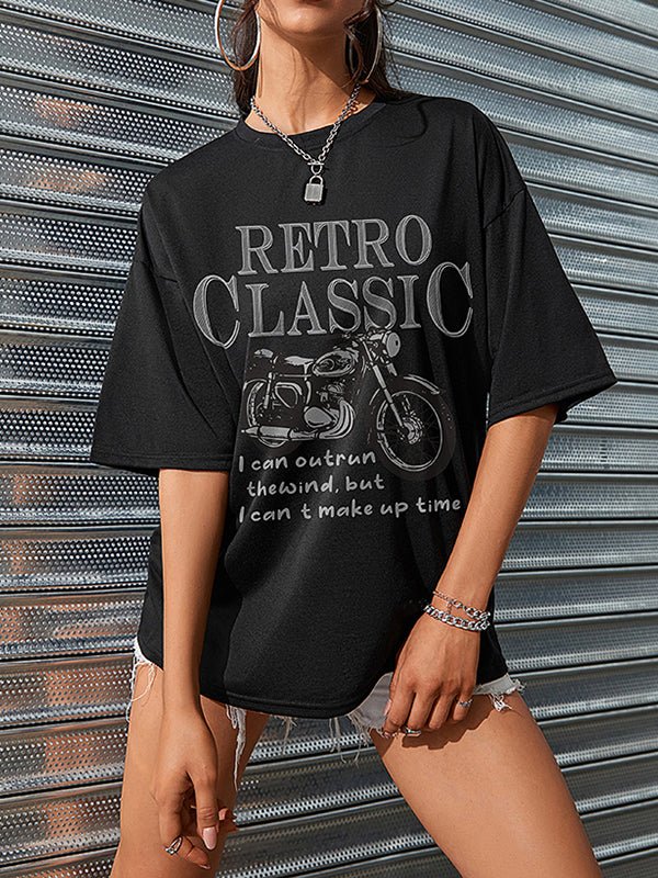 Women's T-Shirts Retro Classic Mid Sleeve Motorcycle Printed T-Shirt - T-Shirts - Instastyled | Online Fashion Free Shipping Clothing, Dresses, Tops, Shoes - 3/12/2022 - Color_Black - Color_Khaki