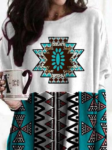 Women's T-Shirts Retro Print Pocket Long Sleeve Mid-Length T-Shirt - T-Shirts - INS | Online Fashion Free Shipping Clothing, Dresses, Tops, Shoes - 13/10/2021 - 30-40 - color-white