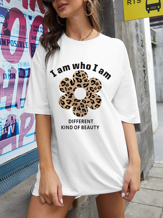 Women's T-Shirts Round Neck Mid Sleeve Leopard Printed T-Shirt - T-Shirts - Instastyled | Online Fashion Free Shipping Clothing, Dresses, Tops, Shoes - 3/12/2022 - Color_Black - Color_Dark_ Grey