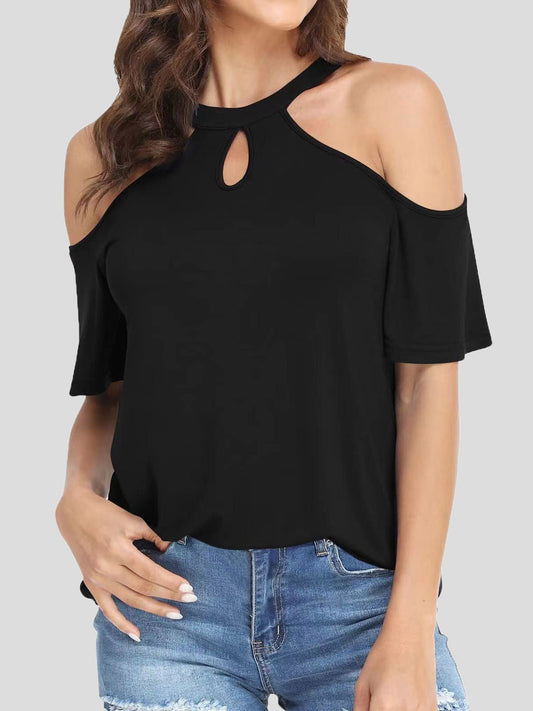 Women's T-Shirts Round Neck Off Shoulder Short Sleeve T-Shirt - T-Shirts - Instastyled | Online Fashion Free Shipping Clothing, Dresses, Tops, Shoes - 20-30 - 21/06/2022 - color-black