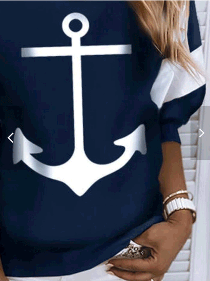 Women's T-Shirts Round Neck Printed Long Sleeve T-Shirt - MsDressly