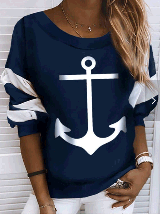 Women's T-Shirts Round Neck Printed Long Sleeve T-Shirt - MsDressly