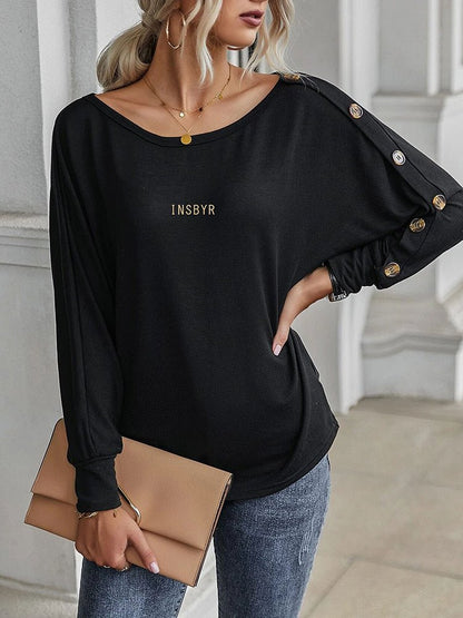 Women's T-Shirts Rounded Neck Button Long Sleeve T-Shirt - T-Shirts - Instastyled | Online Fashion Free Shipping Clothing, Dresses, Tops, Shoes - 23/11/2022 - Color_ Army_ Green - Color_Black