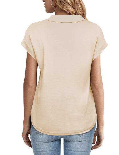 Women's T-Shirts Short Sleeve Collared V Neck T-Shirt - MsDressly