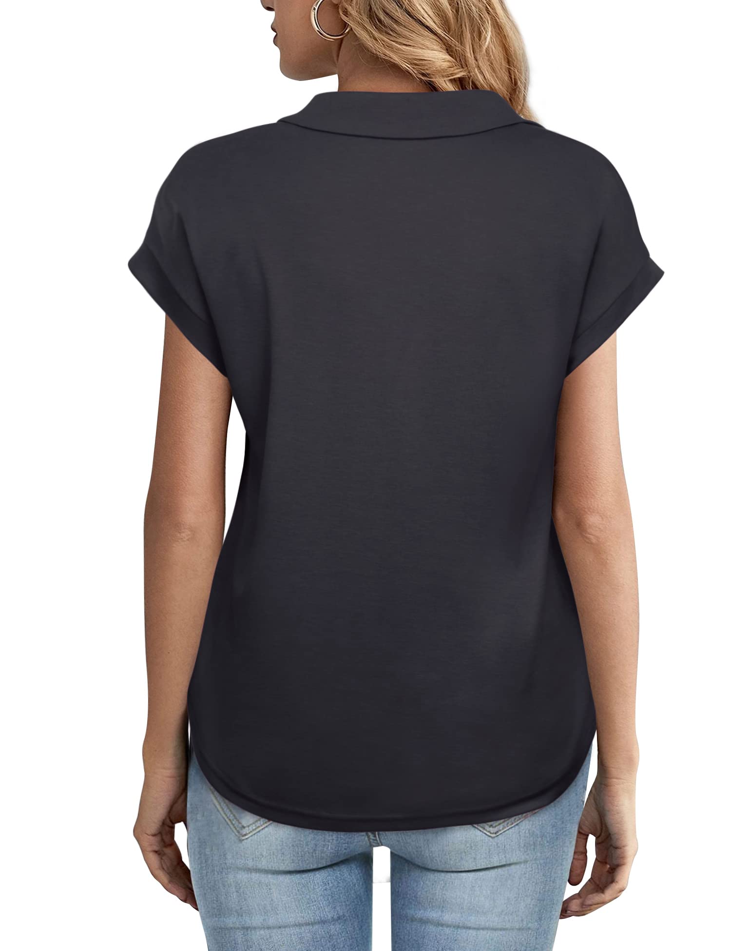 Women's T-Shirts Short Sleeve Collared V Neck T-Shirt - MsDressly