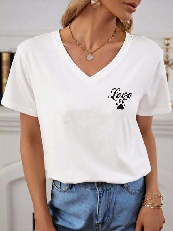 Women's T-Shirts Short Sleeve V Neck Paw Print T-Shirt - T-Shirts - Instastyled | Online Fashion Free Shipping Clothing, Dresses, Tops, Shoes - 15/12/2022 - Color_Black - Color_Brown