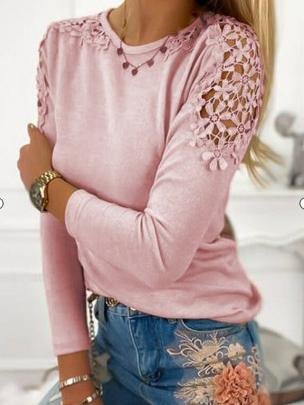 Women's T-Shirts Slim-Fit Lace Cutout Long Sleeve T-Shirt - T-Shirts - INS | Online Fashion Free Shipping Clothing, Dresses, Tops, Shoes - 10-20 - 27/08/2021 - Category_T-Shirts