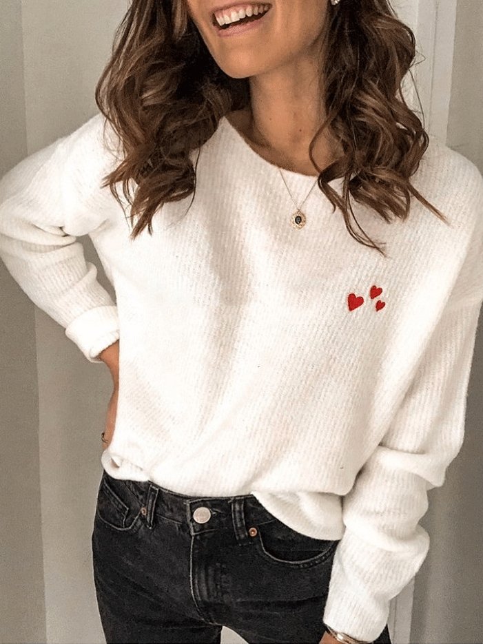 Women's T-Shirts Solid Embroidery Love Round Neck Long Sleeves T-Shirt - T-Shirts - INS | Online Fashion Free Shipping Clothing, Dresses, Tops, Shoes - 20-30 - 28/09/2021 - color-black