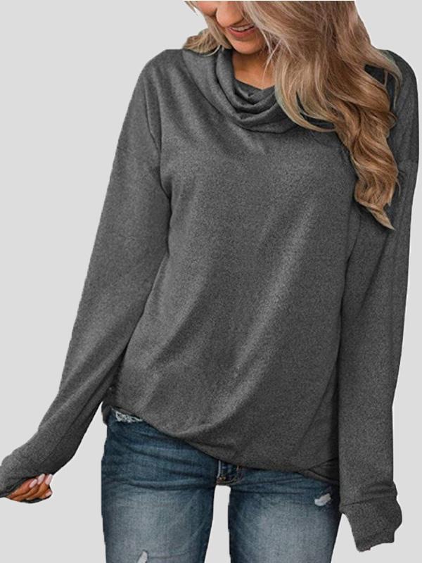 Women's T-Shirts Solid Pullover Pile Collar Long Sleeve T-Shirt - T-Shirts - INS | Online Fashion Free Shipping Clothing, Dresses, Tops, Shoes - 10-20 - 18/09/2021 - Category_T-Shirts