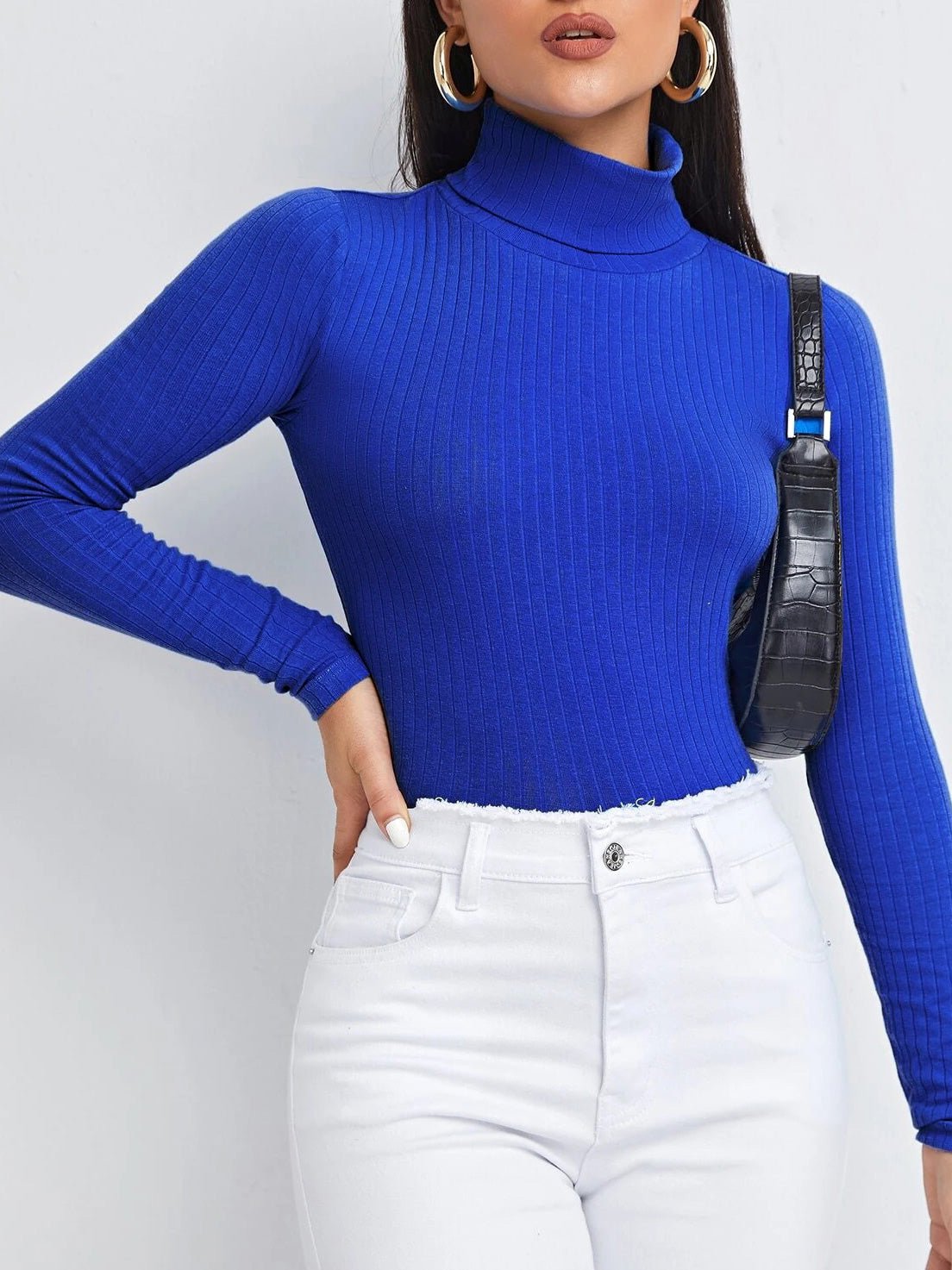 Women's T-Shirts Solid Turtleneck Long Sleeve T-Shirt - MsDressly