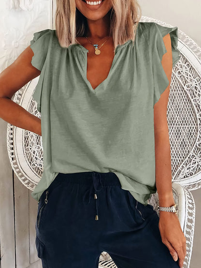 Solid V Neck Short Sleeve T-Shirt