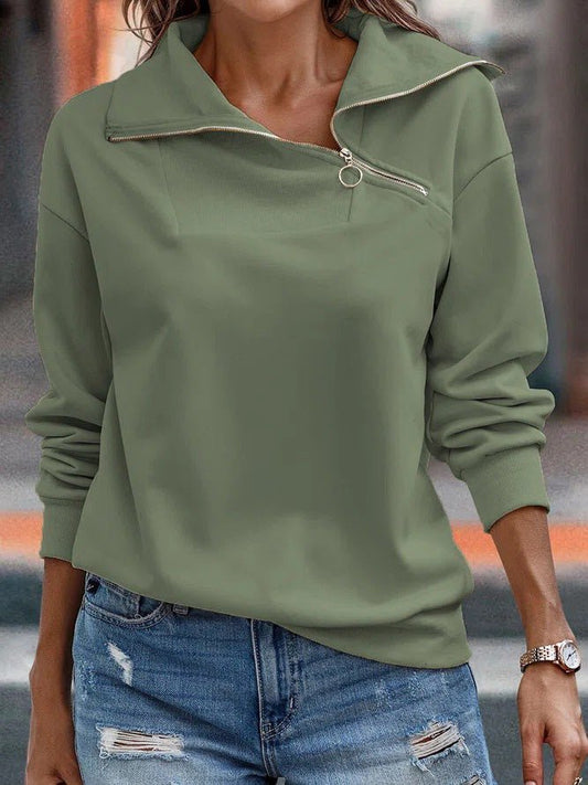 Women's T-Shirts Solid Zip Turtleneck Casual Hoodies - Hoodies - Instastyled | Online Fashion Free Shipping Clothing, Dresses, Tops, Shoes - 20/09/2022 - 30-40 - color-fruit_green