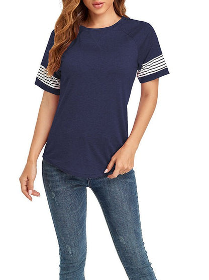 T-Shirts - Splice Stripe Loose Short Sleeve T-Shirt - MsDressly