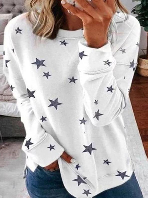 Women's T-Shirts Star Print Round Neck Long Sleeves T-Shirt - T-Shirts - INS | Online Fashion Free Shipping Clothing, Dresses, Tops, Shoes - 18/09/2021 - 20-30 - Category_T-Shirts