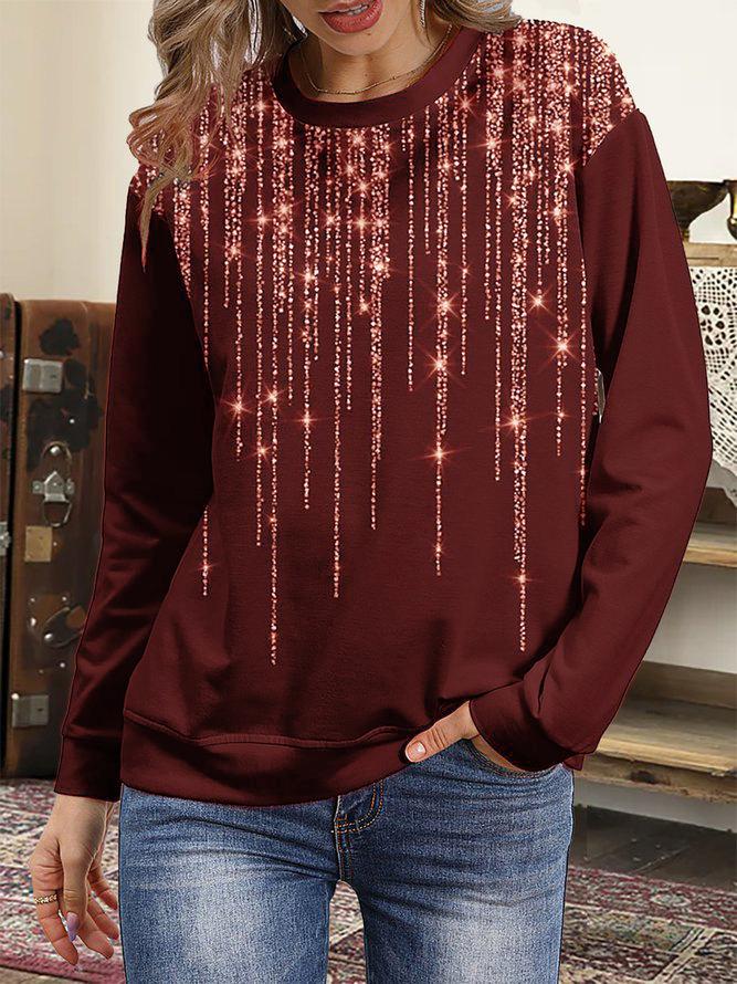 T-Shirts - Starry Round Neck Long Sleeve T-Shirt - MsDressly