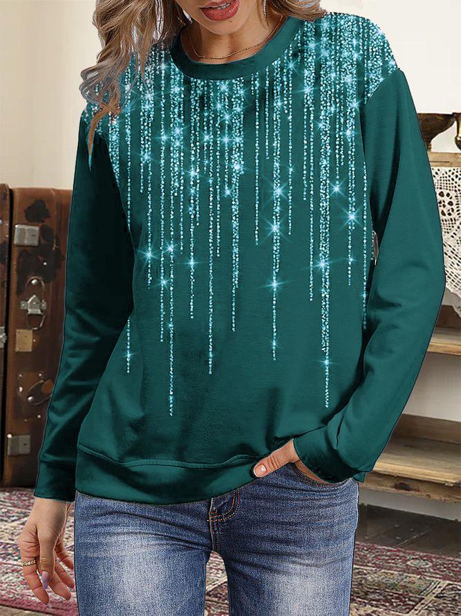 T-Shirts - Starry Round Neck Long Sleeve T-Shirt - MsDressly