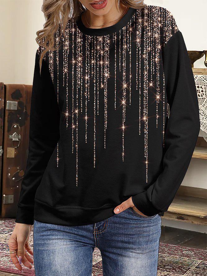 T-Shirts - Starry Round Neck Long Sleeve T-Shirt - MsDressly