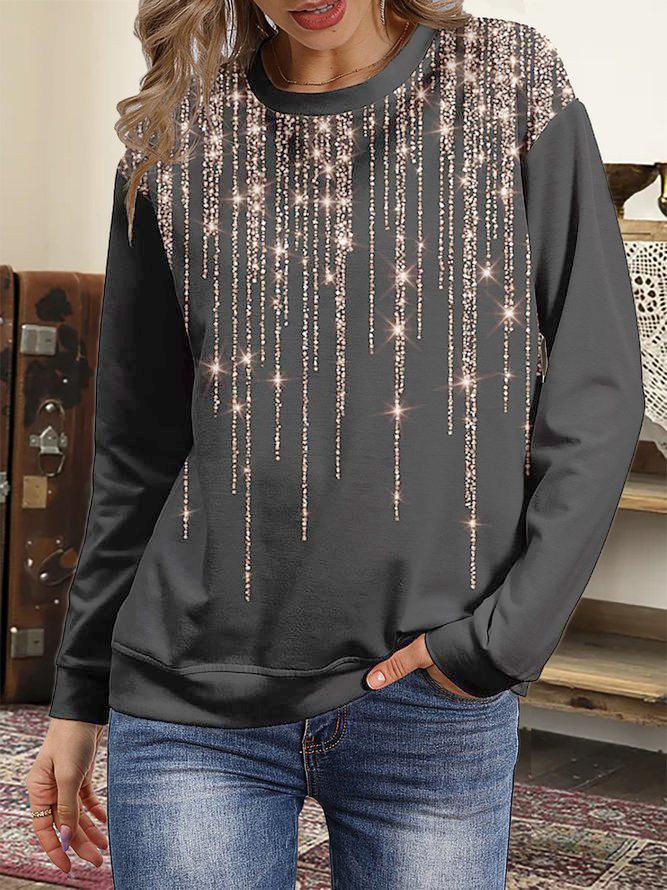 T-Shirts - Starry Round Neck Long Sleeve T-Shirt - MsDressly