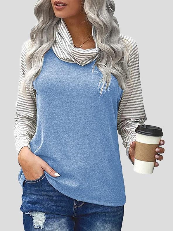 Women's T-Shirts Striped Print Stitching High-Neck Long Sleeve T-Shirt - T-Shirts - INS | Online Fashion Free Shipping Clothing, Dresses, Tops, Shoes - 20-30 - 24/08/2021 - Category_T-Shirts