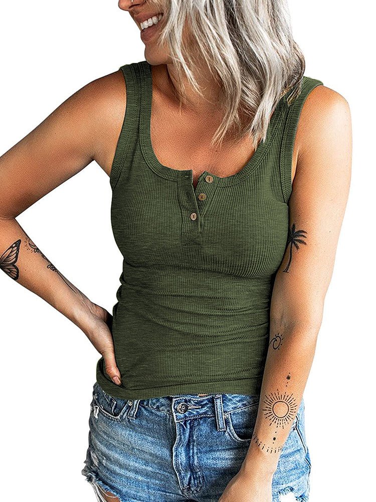 Women's T-Shirts Threaded Button Slim T-Shirt - T-Shirts - Instastyled | Online Fashion Free Shipping Clothing, Dresses, Tops, Shoes - 14/1/2023 - Color_Army_ Green - Color_Black