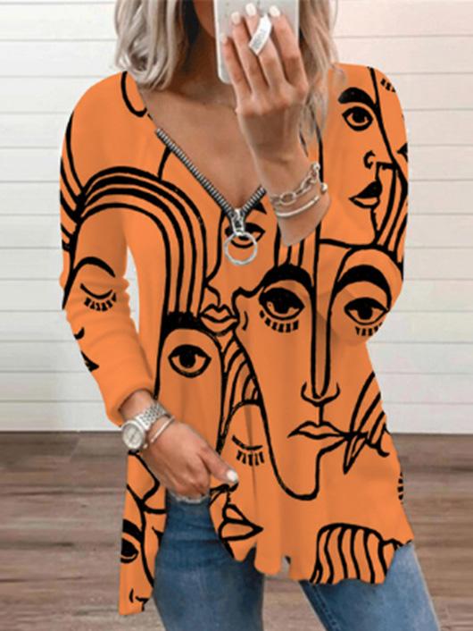 Women's T-Shirts V-Neck Abstract Art Print Long Sleeve T-Shirt - T-Shirts - INS | Online Fashion Free Shipping Clothing, Dresses, Tops, Shoes - 01/09/2021 - 20-30 - Category_T-Shirts