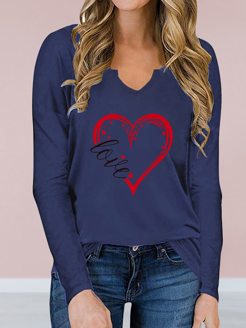 Women's T-Shirts V-Neck Heart-Print Long Sleeve T-Shirt - T-Shirts - Instastyled | Online Fashion Free Shipping Clothing, Dresses, Tops, Shoes - 16/02/2022 - 20-30 - color-black