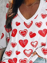 Women's T-Shirts V-Neck Heart Print Long Sleeve T-Shirt - T-Shirts - Instastyled | Online Fashion Free Shipping Clothing, Dresses, Tops, Shoes - 20-30 - 22/02/2022 - color-white
