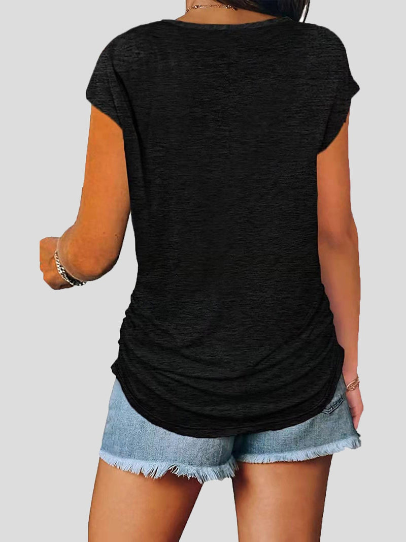 Women's T-Shirts V-Neck Zipped Short Sleeve T-Shirt - T-Shirts - Instastyled | Online Fashion Free Shipping Clothing, Dresses, Tops, Shoes - 04/01/2022 - 20-30 - color-black