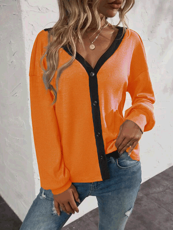 Women's T-Shirts Waffle Button Long Sleeve Cardigan T-Shirt - T-Shirts - Instastyled | Online Fashion Free Shipping Clothing, Dresses, Tops, Shoes - 13/09/2022 - 20-30 - color-bright_pink