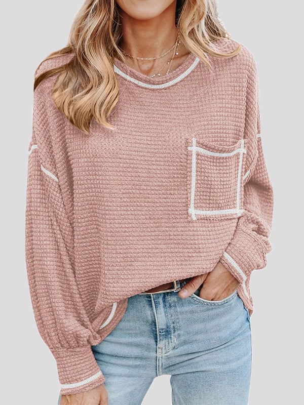 Women's T-Shirts Waffle Pocket Long Sleeve Casual T-Shirt - T-Shirts - Instastyled | Online Fashion Free Shipping Clothing, Dresses, Tops, Shoes - 29/12/2021 - 30-40 - color-apricot