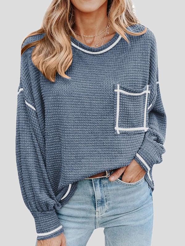 Women's T-Shirts Waffle Pocket Long Sleeve Casual T-Shirt - T-Shirts - Instastyled | Online Fashion Free Shipping Clothing, Dresses, Tops, Shoes - 29/12/2021 - 30-40 - color-apricot