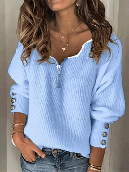 Women's T-Shirts Zip V-Neck Loose Long Sleeve T-Shirt - T-Shirts - INS | Online Fashion Free Shipping Clothing, Dresses, Tops, Shoes - 19/08/2021 - 20-30 - Category_T-Shirts