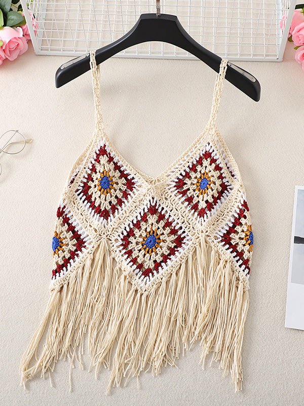 Women's Tank Tops Boho Fringed Suspender Cutout Knit Tank Top - Tank Tops - Instastyled | Online Fashion Free Shipping Clothing, Dresses, Tops, Shoes - 07/04/2022 - 20-30 - color-apricot