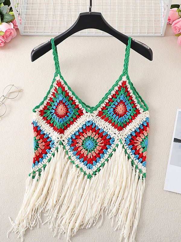Women's Tank Tops Boho Fringed Suspender Cutout Knit Tank Top - Tank Tops - Instastyled | Online Fashion Free Shipping Clothing, Dresses, Tops, Shoes - 07/04/2022 - 20-30 - color-apricot