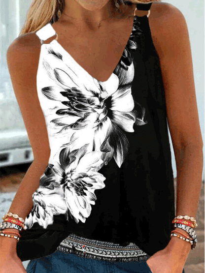 Tank Tops - Tops Casual Floral Print Sling Sleeveless Tank Top - MsDressly