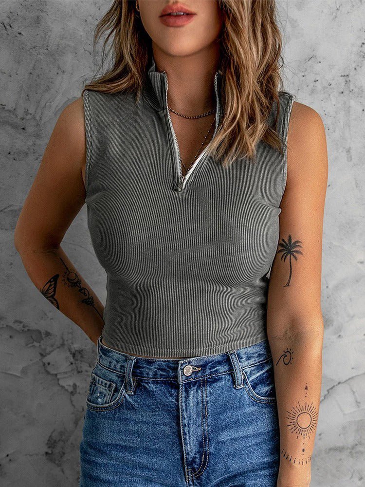 Women's Tank Tops Casual Half Turtleneck Zip Sleeveless Tank Top - Tank Tops - Instastyled | Online Fashion Free Shipping Clothing, Dresses, Tops, Shoes - 07/02/2022 - 20-30 - color-army_green