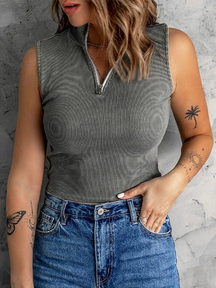 Women's Tank Tops Casual Half Turtleneck Zip Sleeveless Tank Top - Tank Tops - Instastyled | Online Fashion Free Shipping Clothing, Dresses, Tops, Shoes - 07/02/2022 - 20-30 - color-army_green