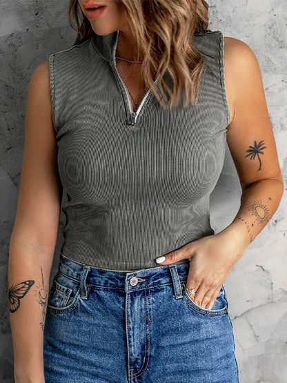 Women's Tank Tops Casual Half Turtleneck Zip Sleeveless Tank Top - Tank Tops - Instastyled | Online Fashion Free Shipping Clothing, Dresses, Tops, Shoes - 07/02/2022 - 20-30 - color-army_green