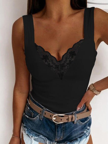 Women's Tank Tops Casual Lace V-Neck Sleeveless Tank Top - Tank Tops - Instastyled | Online Fashion Free Shipping Clothing, Dresses, Tops, Shoes - 10/06/2022 - Color_Black - Color_Blue