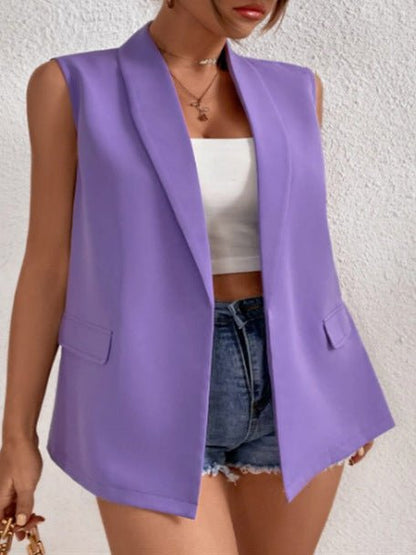 Women's Tank Tops Casual Lapel Buttonless Sleeveless Suit Vest - Tank Tops - Instastyled | Online Fashion Free Shipping Clothing, Dresses, Tops, Shoes - 12/05/2022 - Color_Apricot - Color_Blue