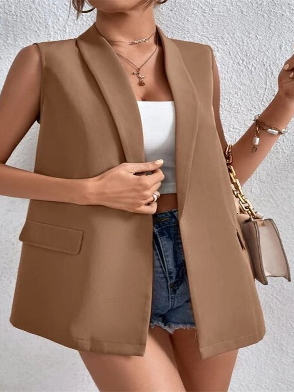 Women's Tank Tops Casual Lapel Buttonless Sleeveless Suit Vest - Tank Tops - Instastyled | Online Fashion Free Shipping Clothing, Dresses, Tops, Shoes - 12/05/2022 - Color_Apricot - Color_Blue