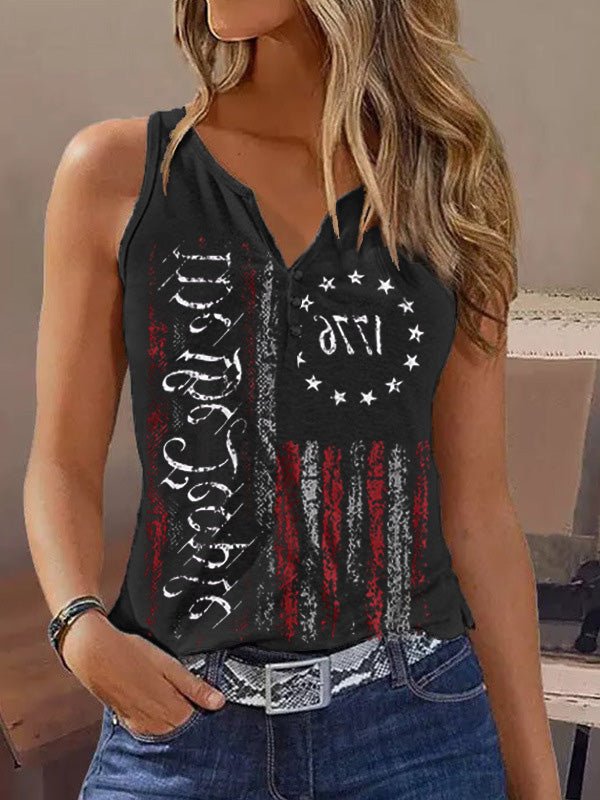 Women's Tank Tops Casual Print V-Neck Sleeveless Tank Top - Tank Tops - Instastyled | Online Fashion Free Shipping Clothing, Dresses, Tops, Shoes - 20-30 - 30/05/2022 - color-black