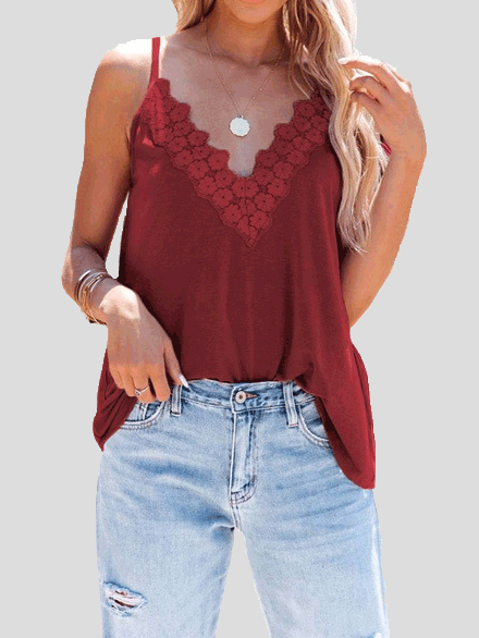 Women's Tank Tops Casual Sleeveless Solid V-Neck Lace Tank Top - Tank Tops - Instastyled | Online Fashion Free Shipping Clothing, Dresses, Tops, Shoes - 10/01/2022 - 20-30 - color-dark_gray