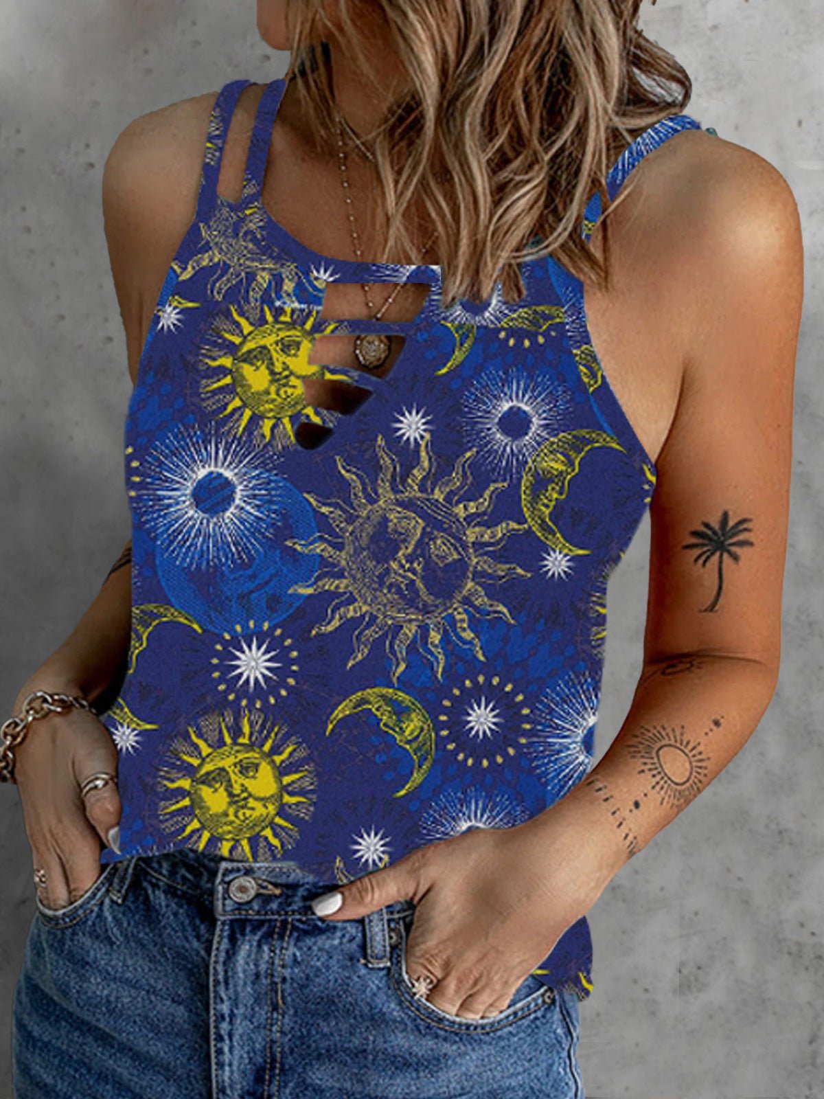 Women's Tank Tops Casual Starry Print Cutout Sleeveless Tank Top - Tank Tops - Instastyled | Online Fashion Free Shipping Clothing, Dresses, Tops, Shoes - 02/06/2022 - 20-30 - color-black